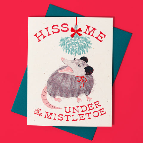 Hiss Me Under the Mistletoe - Risograph Christmas Card