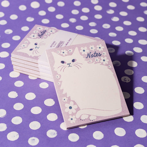 Floral Notes Cat - Risograph Small Notepad