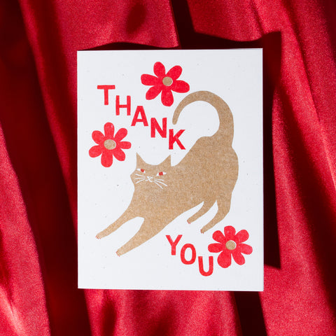 Thank You Cat with Blossoms - Risograph Card