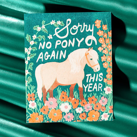 No Pony Birthday - Risograph Card