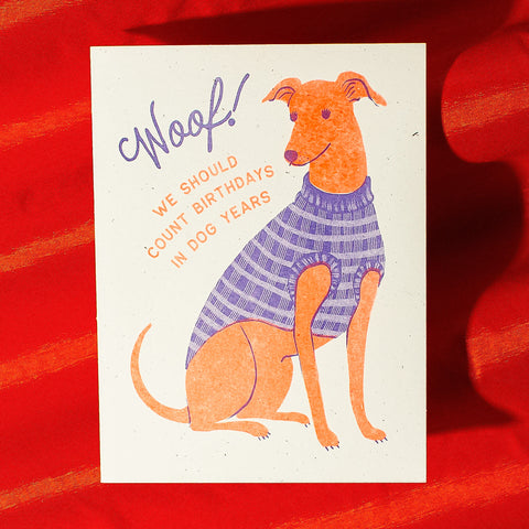Woof! Dog Years Birthday - Risograph Card
