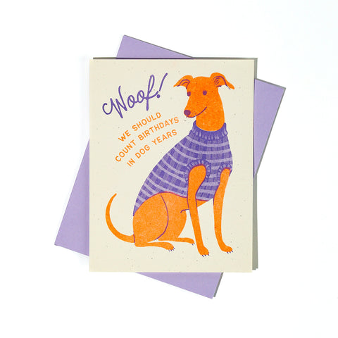Woof! Dog Years Birthday - Risograph Card