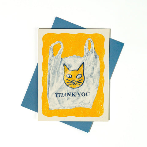 Thank You Cat Bag - Risograph Card