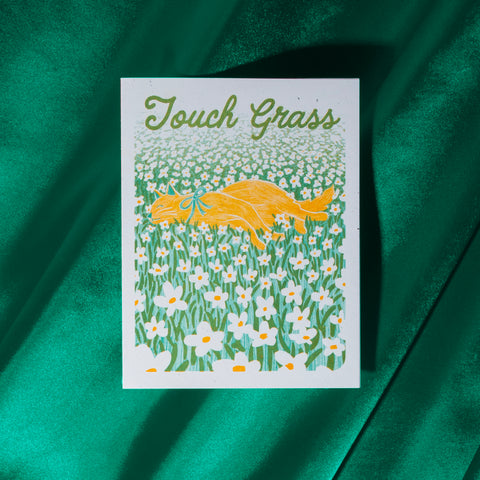Touch Grass Cat - Risograph Card