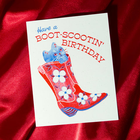 Boot-Scootin' Birthday - Risograph Card