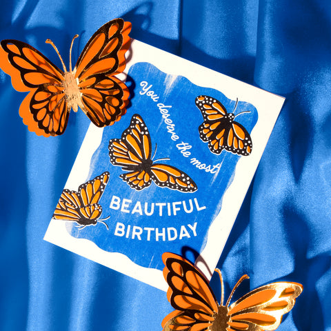 Beautiful Birthday Butterflies - Risograph Card