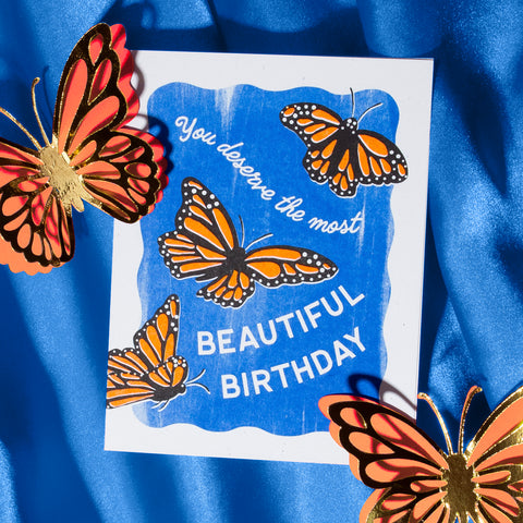 Beautiful Birthday Butterflies - Risograph Card