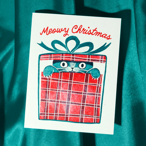 Meowy Christmas Cat - Risograph Card