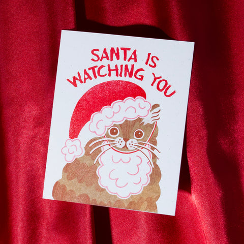 Santa is Watching You Cat - Risograph Card