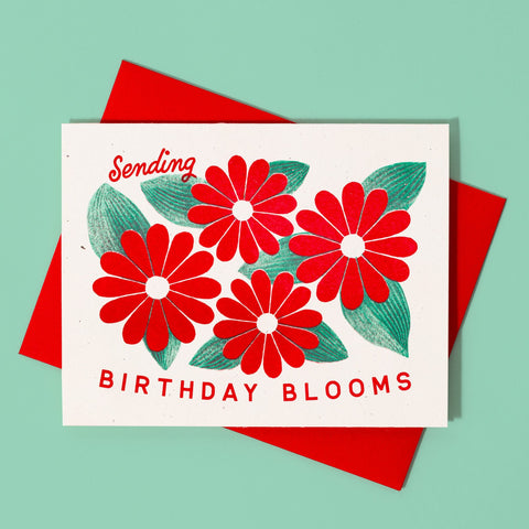 Sending Birthday Blooms - Risograph Card