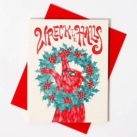 Wreck the Halls - Risograph Christmas Card