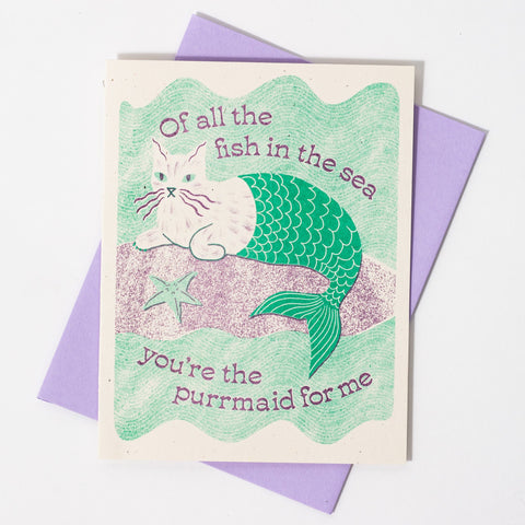 You're the Purrmaid For Me - Risograph Card