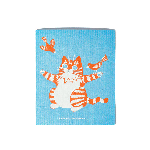 Birds and Cat - Swedish Dishcloth