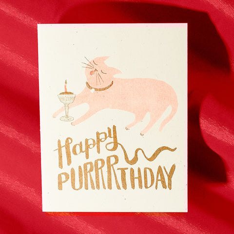 Happy Purrrthday - Risograph Card