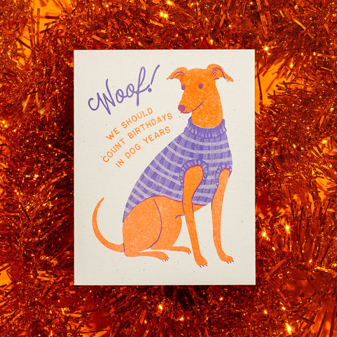 Woof! Dog Years Birthday - Risograph Card