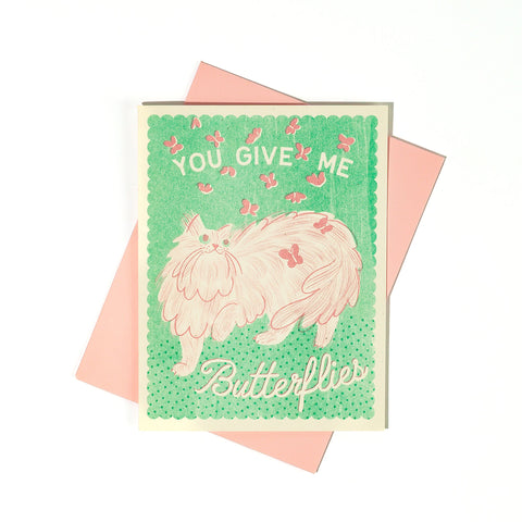 You Give Me Butterflies - Risograph Card