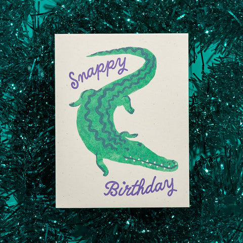 Snappy Birthday Crocodile - Risograph Card