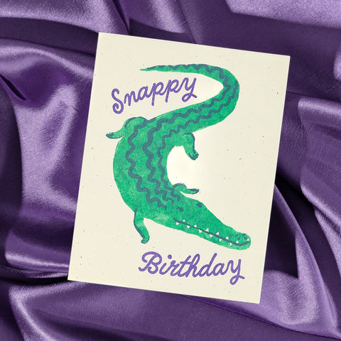 Snappy Birthday Crocodile - Risograph Card