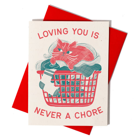 Never a Chore Cat - Risograph Greeting Card