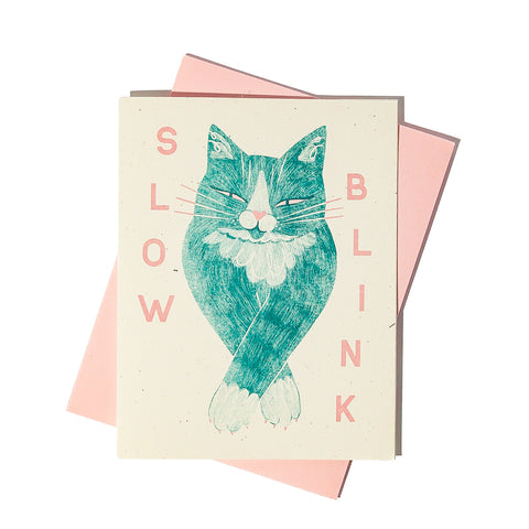 Slow Blink Cat - Risograph Greeting Card