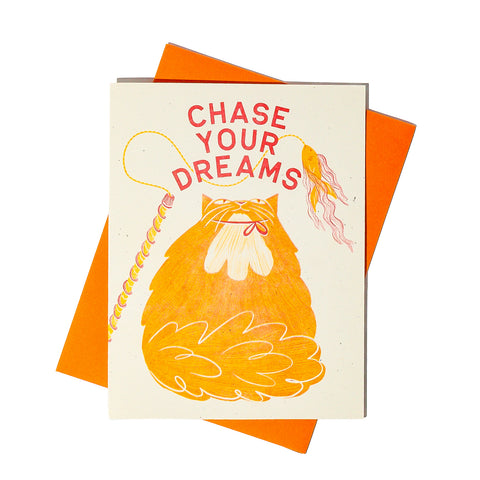 Chase Your Dreams Cat - Risograph Greeting Card
