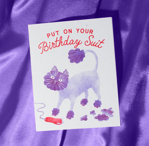 Birthday Suit Cat  - Risograph Card