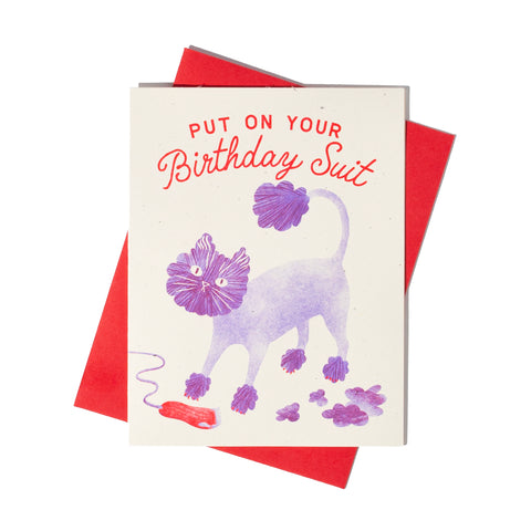 Birthday Suit Cat  - Risograph Card