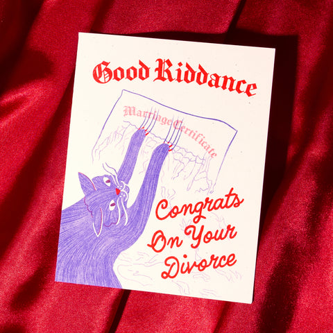 Good Riddance Divorce Cat - Risograph Card