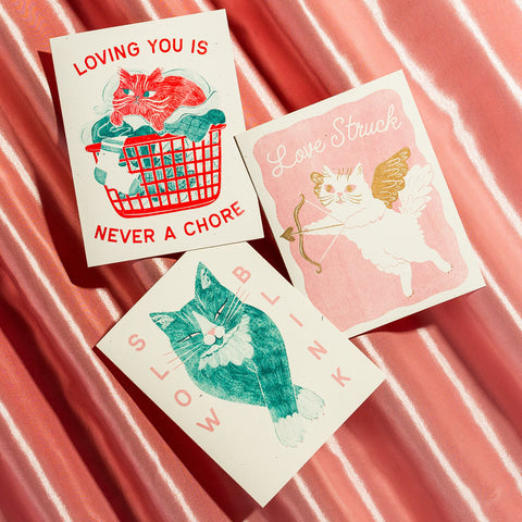 Slow Blink Cat - Risograph Greeting Card